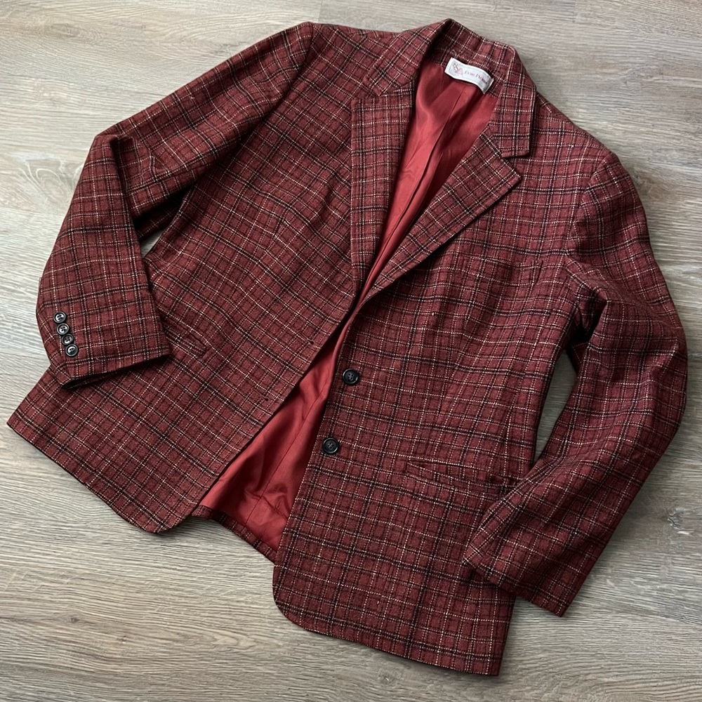 💸 SOLD • Vintage Evan Picone Burgundy Red Plaid Blazer Size Medium 8/10 - Picture 7 of 7